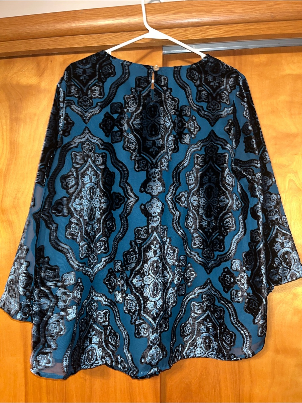 Velvet-Print Teal Swing Blouse - Picture 3 of 4